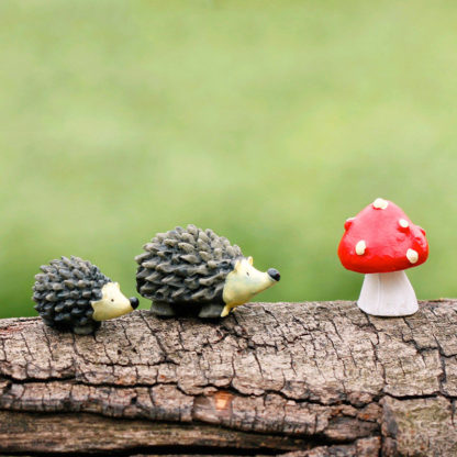 Hedgehogs and mushrooms fairy garden figurines for sale