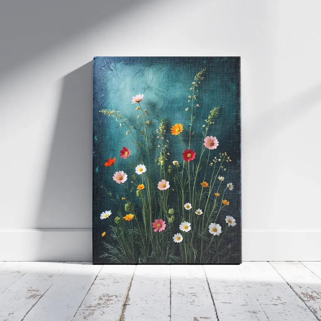 meadow whispers canvas print of wildflowers in the moonlight